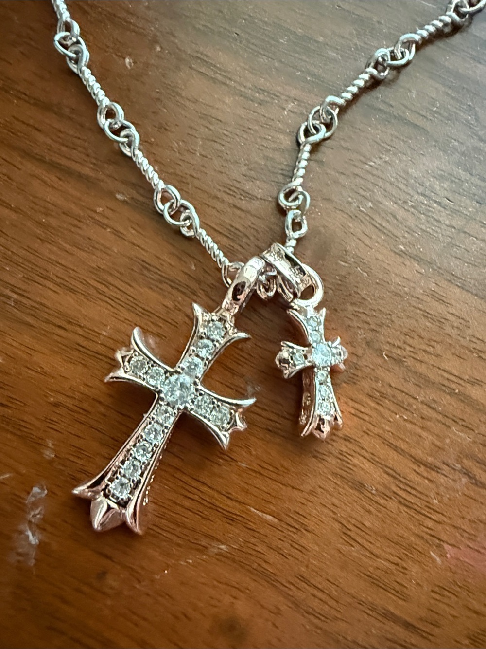 Silver Cross Pendant Necklace with CZ Accents - Silver